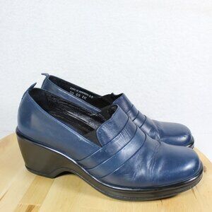 Dansko Blue Leather Mules with Comfortable Wedge Heel